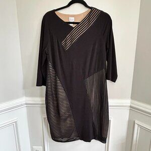 Chico's Black Mesh Dress With Nude Underlay Three-Quarter Sleeve Chicos 2 Large